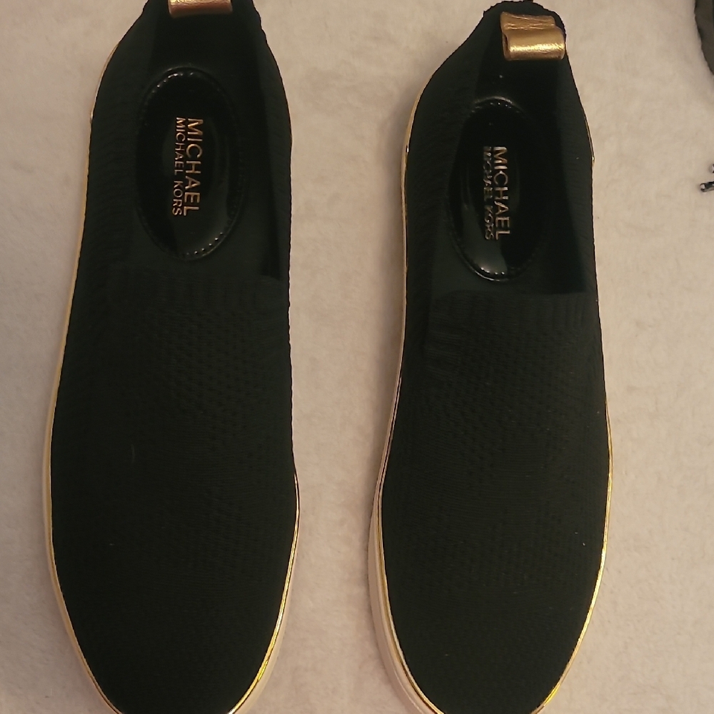 Michael Kors Black and Gold Slip-On Shoes